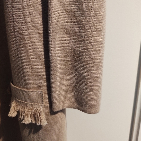 Tan Fringed Long Cardigan Sweater | Large - Picture 7 of 16